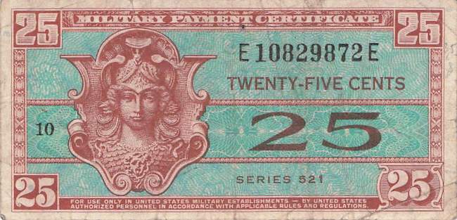 USA MPC Series 521 p.M31 25 Cents 1954 F